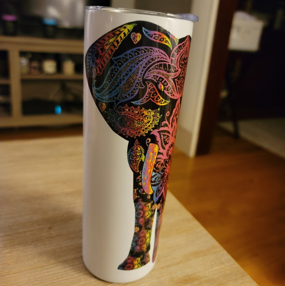 20 oz Tumbler- Handmade Rainbow Mandala Elephant